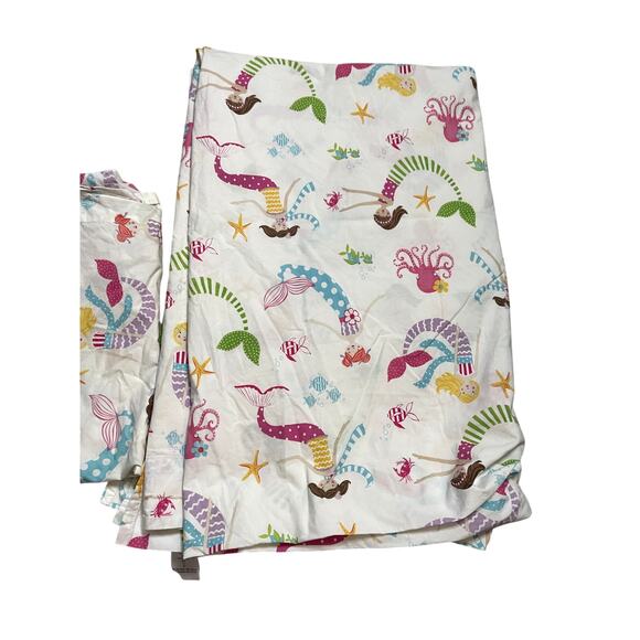 Pottery Barn Kids Mermaid Print Flat Sheet and Pillowcase Twin - Picture 3 of 5